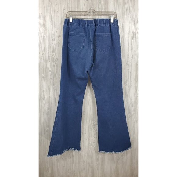 Umgee Denim Bell Bottoms Flare Jeans Pull On Raw Hem 70s Retro - Picture 3 of 4
